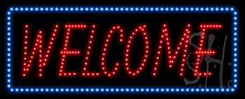 Blue Border Red Welcome Animated LED Sign