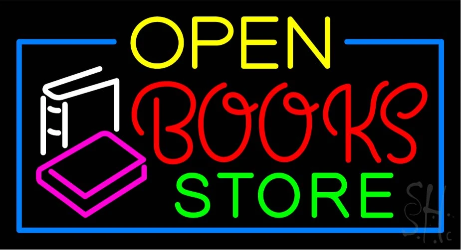 Green Open Book Store Blue Border LED Neon Sign - Books Neon Signs