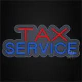 Red Blue Tax Service Contoured Clear Backing LED Neon Sign