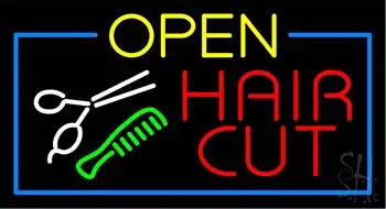 Open Hair Cut with Scissor LED Neon Sign