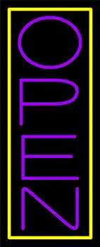 Purple Open With Yellow Border Vertical LED Neon Sign