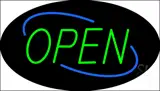 Open Deco Style Green Letters with Blue Oval Border LED Neon Sign