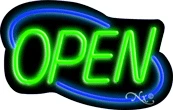 Deco Style Green Open With Blue Border LED Neon Sign