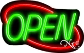 Deco Style Green Open With Red Border LED Neon Sign