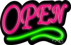 Deco Style Pink Open With Green Line LED Neon Sign