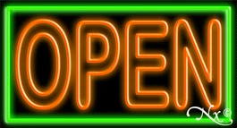 Double Stroke Orange Open With Green Border LED Neon Sign
