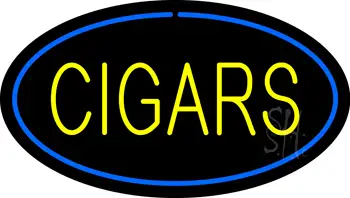 Yellow Cigars Blue Oval LED Neon Sign
