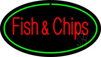Oval Fish & Chips Green Border LED Neon Sign