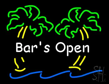 Bar Open with Two Palm Tree LED Neon Sign