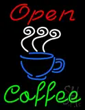 Red Open Coffee Green Neon Sign