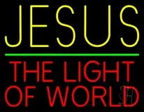 Jesus The Light Of World Green Line LED Neon Sign