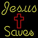 Yellow Jesus Saves With Cross LED Neon Sign