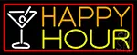 Red Happy Hour And Wine Glass With Red Border LED Neon Sign