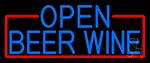 Blue Open Beer Wine With Red Border LED Neon Sign