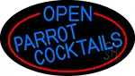 Blue Open Parrot Cocktails Oval With Red Border LED Neon Sign