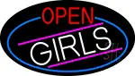 Open Girls Oval With Blue Border LED Neon Sign