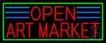 Red Open Art Market With Green Border LED Neon Sign