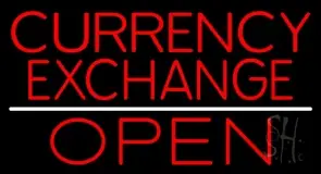 Red Currency Exchange Open White Line LED Neon Sign