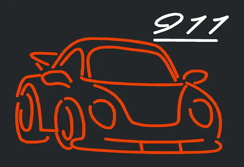 Red Car 911 Logo Neon Sign