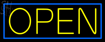 Custom Yellow Open With Blue Border Neon Sign 1