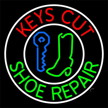 Red Keys Cut Green Shoe Repair Neon Sign
