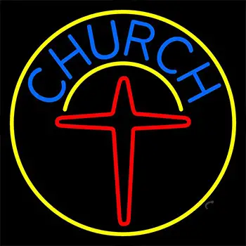 Blue Church With Cross Logo Neon Sign