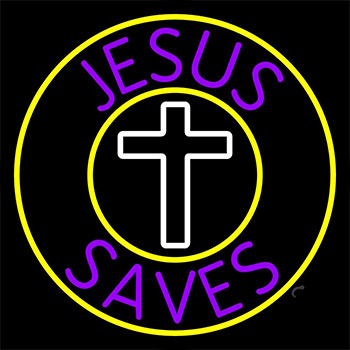 Purple Jesus Saves White Cross Neon Sign