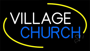 White Village Blue Church Neon Sign