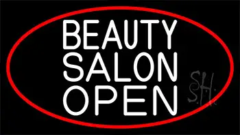 Beauty Salon Open With Red Border Neon Sign