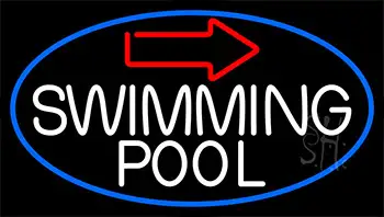 Swimming Pool With Arrow With Blue Border Neon Sign
