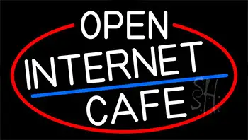 White Open Internet Cafe With Red Border Neon Sign