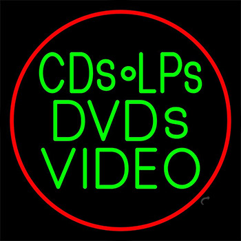 Green Cds Lps Dvds Video Red Circle Neon Sign