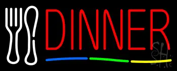 Red Dinner Multicolored Line With Spoon And Fork Neon Sign
