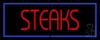 Red Steaks With Blue Border Neon Sign