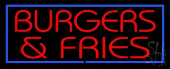 Red Burgers And Fries With Blue Border Neon Sign