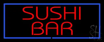 Red Sushi Bar With Blue Border Neon Sign