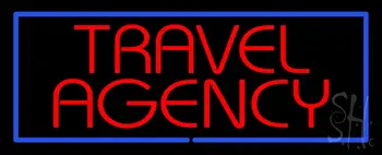 Red Travel Agency Blue Border Neon Sign