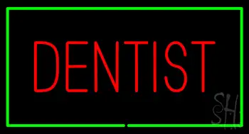 Red Dentist Green Border Neon Sign