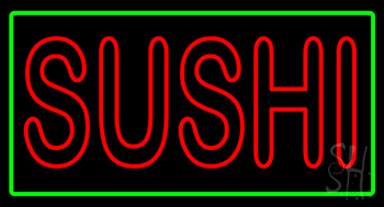 Red Double Stroke Sushi With Green Border Neon Sign