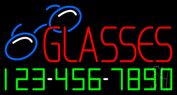 Red Glasses With Phone Number Neon Sign