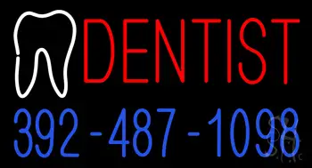 Red Dentist With Phone Number Neon Sign