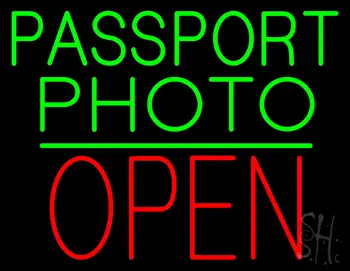 Passport Photo Open Block Green Line Neon Sign