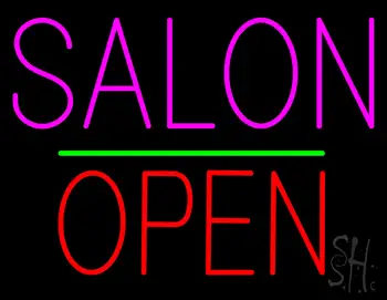 Salon Block Open Green Line Neon Sign