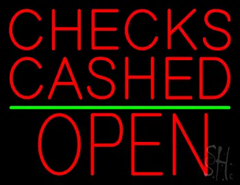 Red Checks Cashed Block Open Neon Sign