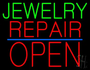 Jewelry Repair Block Open Blue Line Neon Sign