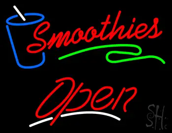 Red Smoothies Slant Open With Glass Neon Sign
