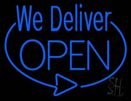Blue We Deliver Open Neon Sign
