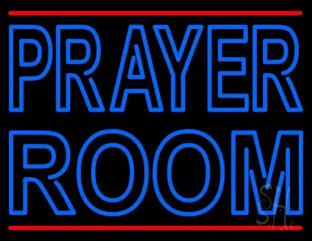 Blue Prayer Room With Line Neon Sign