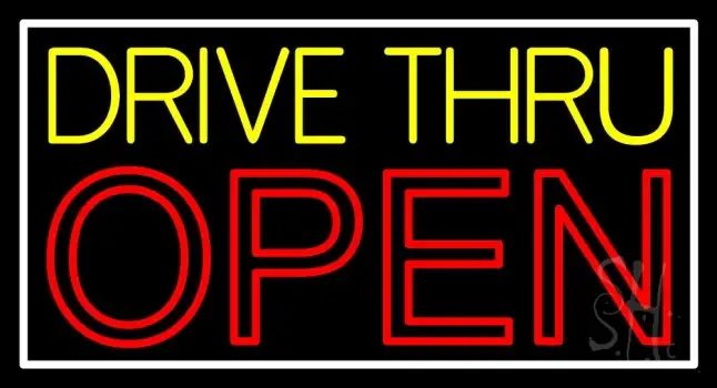 Yellow Drive Thru Open Red Neon Sign