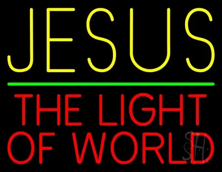Jesus The Light Of World Green Line Neon Sign